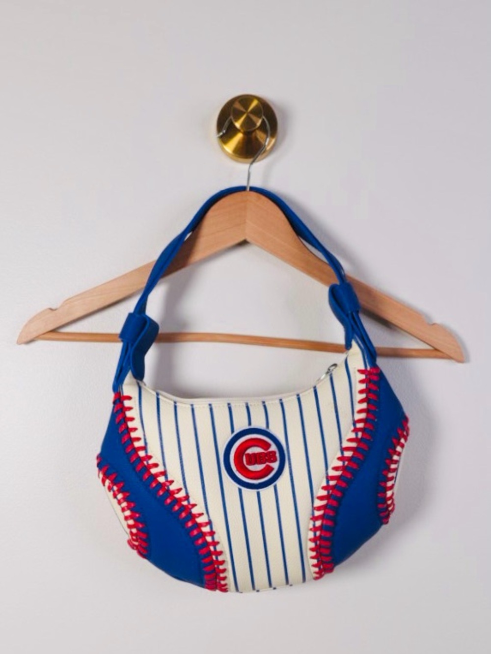 Chicago Cubs Blue & Cream Baseball Stitch Hobo Bag